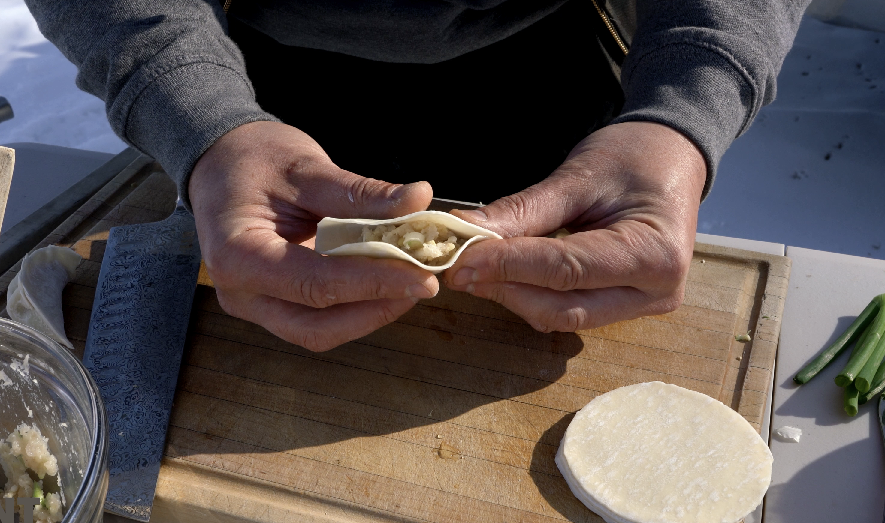 Folding the Walleye Gyozas